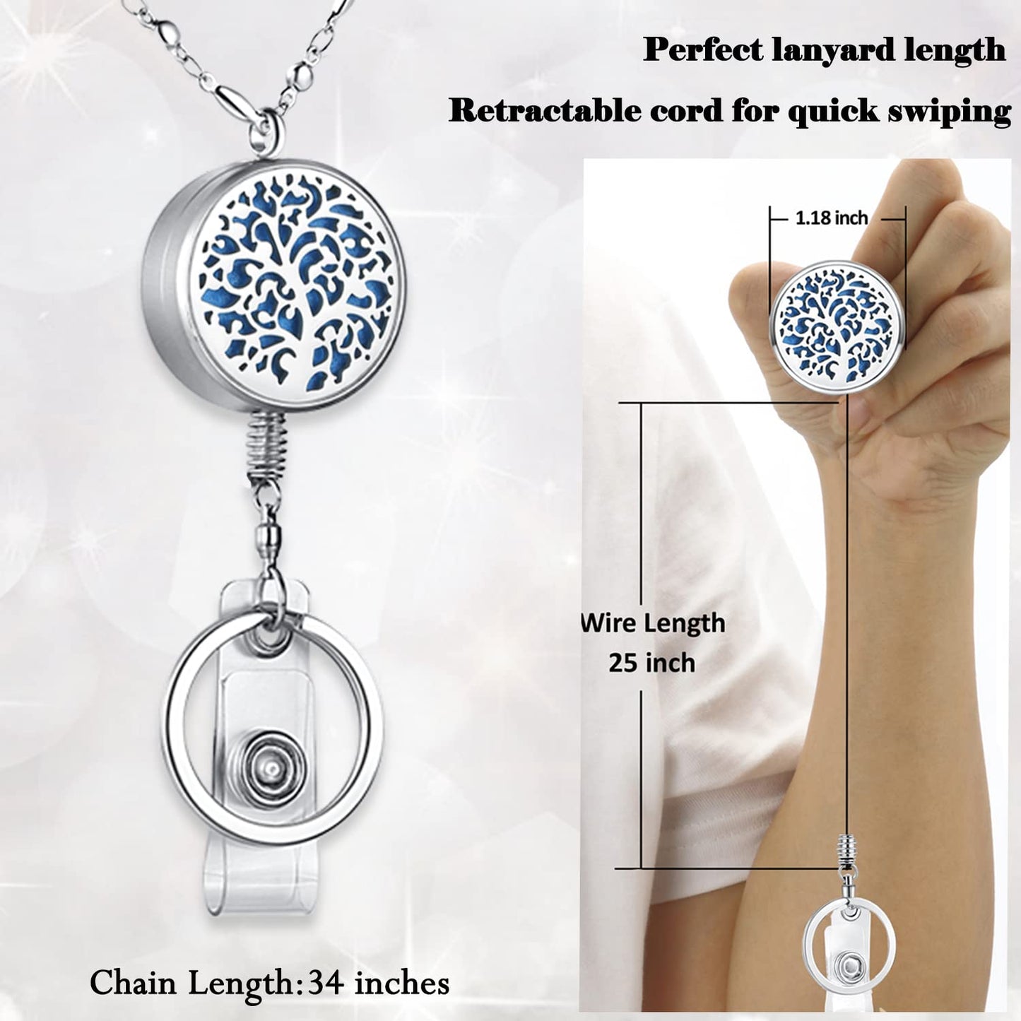 Lanyards for ID Badges Keys Women Cute Teacher Lanyard ID Holder Necklace Silver Chain Fashion Strong Keychain Diffuser Office School Work Jewelry Nurse Teacher Appreciation Gifts Mandala