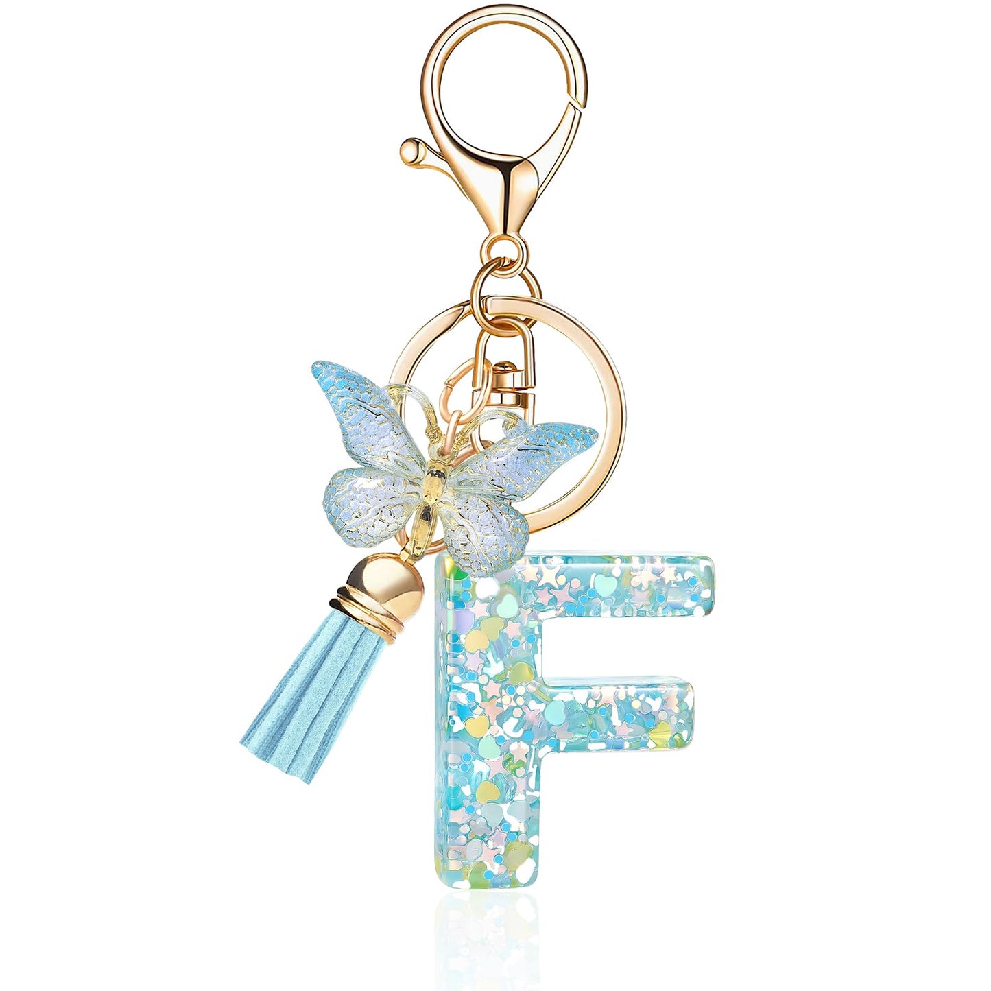 Fashion Alphabet Initial Letter Keychain Tassel Butterfly Pendant Key Ring for Purse Handbags Women Girl