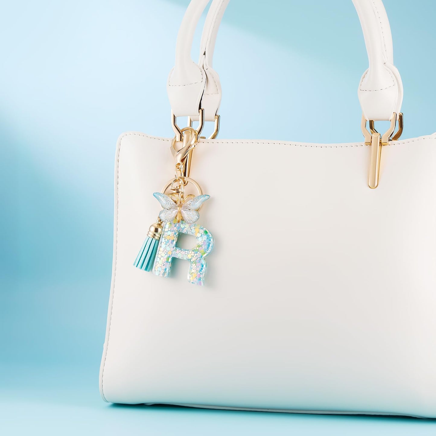 Fashion Alphabet Initial Letter Keychain Tassel Butterfly Pendant Key Ring for Purse Handbags Women Girl