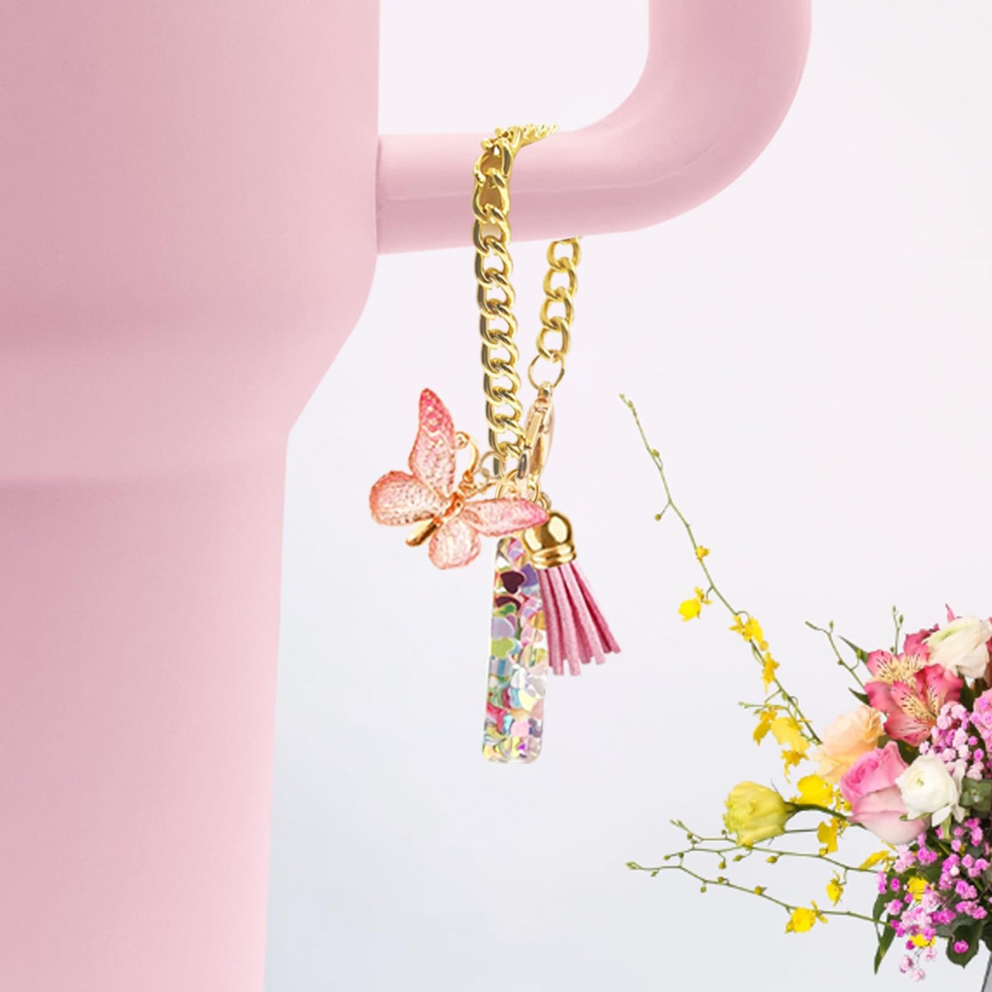 Letter Charm Accessories for Stanley Cup with Handle, Cute Initial Letter A Keychain Handle Charm with Butterfly for Stanley Tumbler for Women Girls