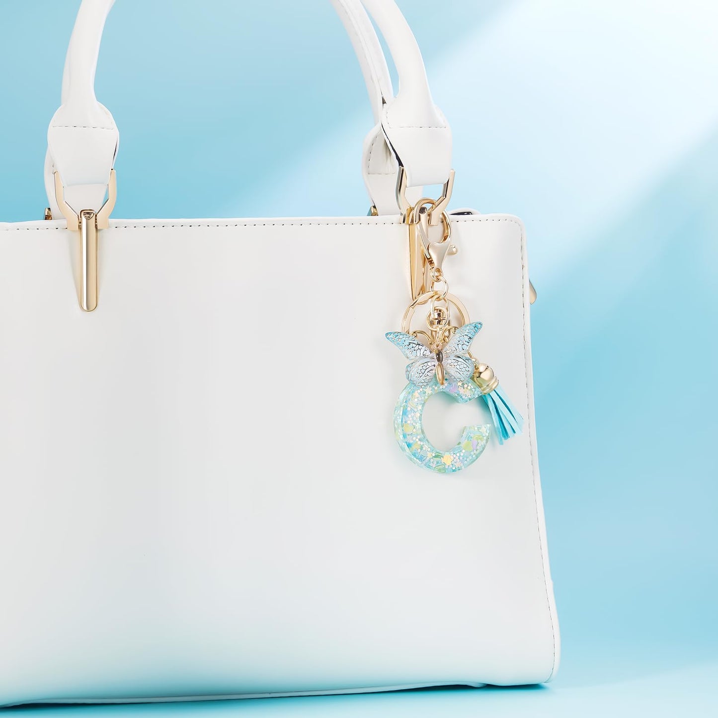 Fashion Alphabet Initial Letter Keychain Tassel Butterfly Pendant Key Ring for Purse Handbags Women Girl