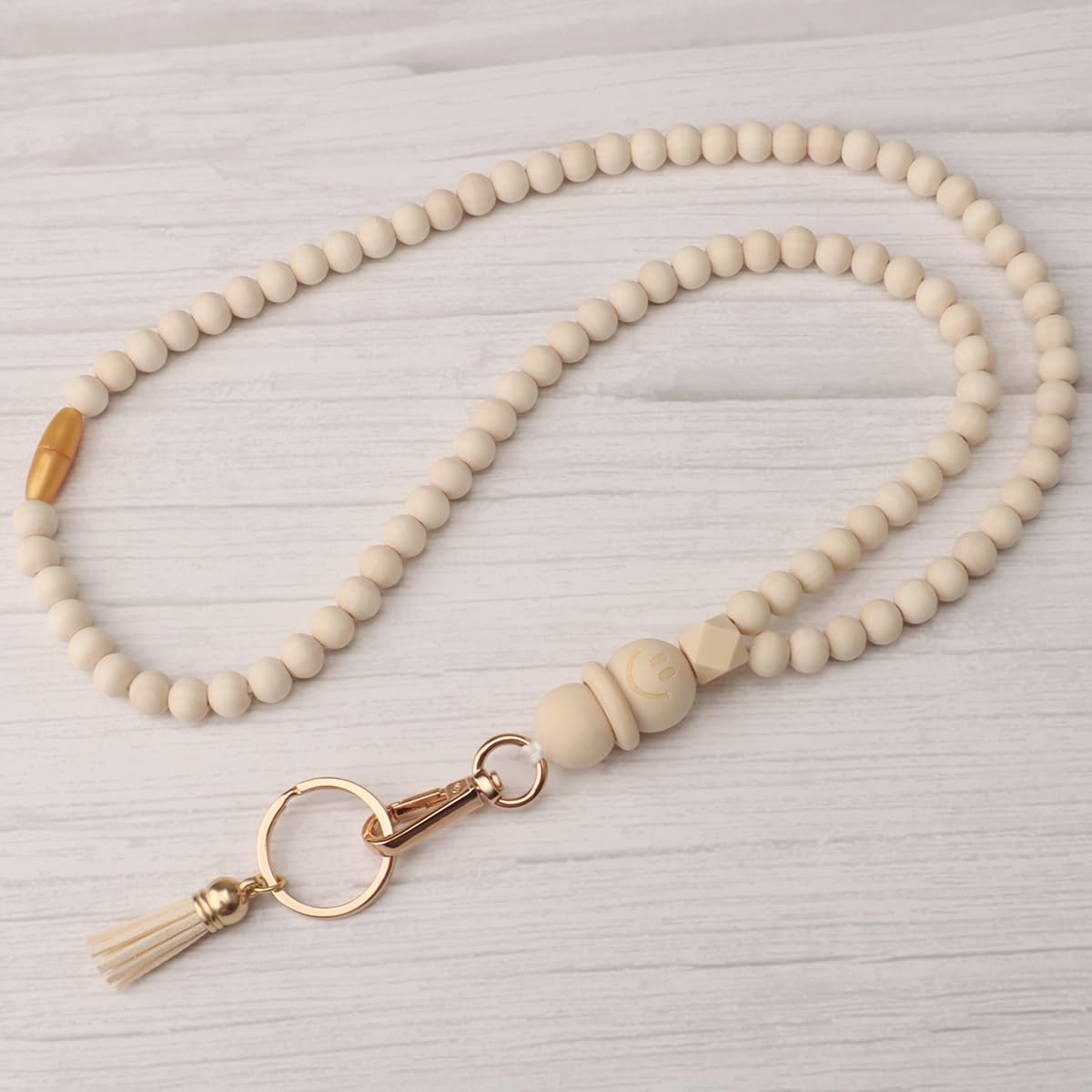 Teacher Lanyard with ID Holder, Fashion Wood Beaded Lanyard for Keys, Super Cute Boho Breakaway Lanyard for Women