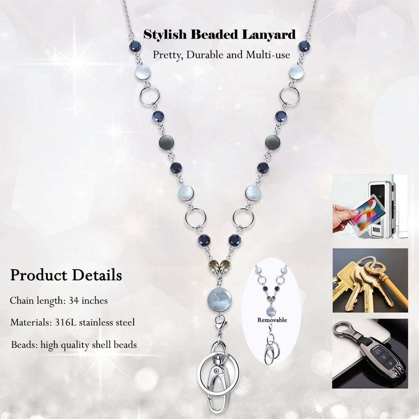 Lanyards for ID Badges Keys Women Cute Teacher Lanyard ID Holder Necklace Silver Chain Fashion Strong Keychain Diffuser Office School Work Jewelry Nurse Teacher Appreciation Gifts Mandala