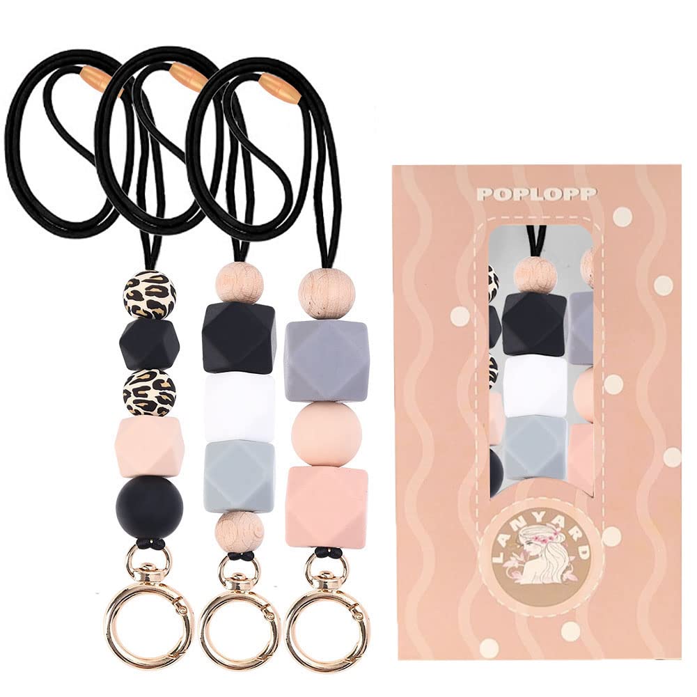 POPLOPP Teacher Lanyards for ID Badges and Keys, Cute Silicone Beaded Lanyard for Women Nurse Employees Students
