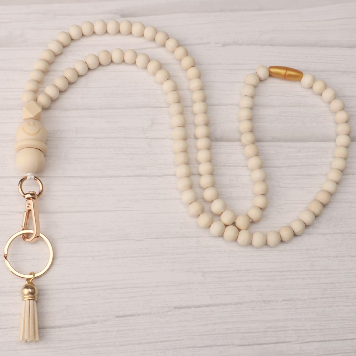 Teacher Lanyard with ID Holder, Fashion Wood Beaded Lanyard for Keys, Super Cute Boho Breakaway Lanyard for Women