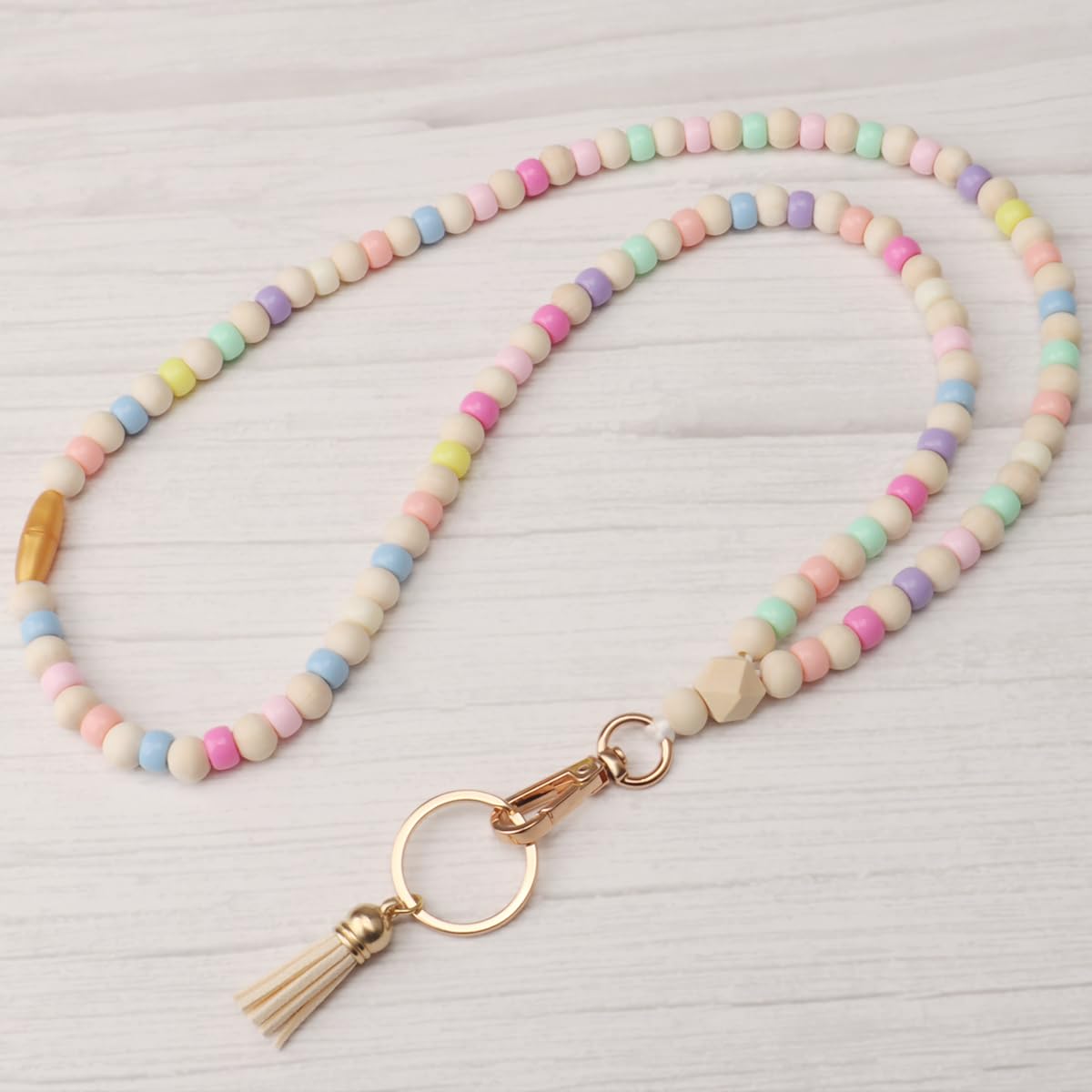 Teacher Lanyard with ID Holder, Fashion Wood Beaded Lanyard for Keys, Super Cute Boho Breakaway Lanyard for Women