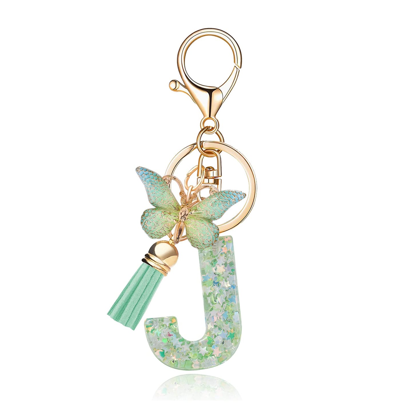 Fashion Alphabet Initial Letter Keychain Tassel Butterfly Pendant Key Ring for Purse Handbags Women Girl