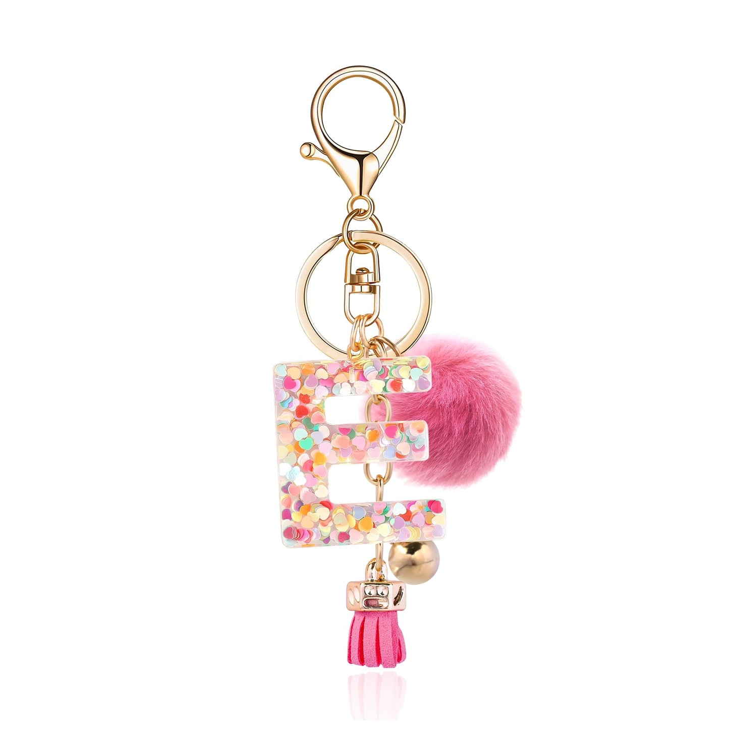 Resin Alphabet Initial Letter Keychain Keyring for Women Purse Handbags With Fur Ball Pom