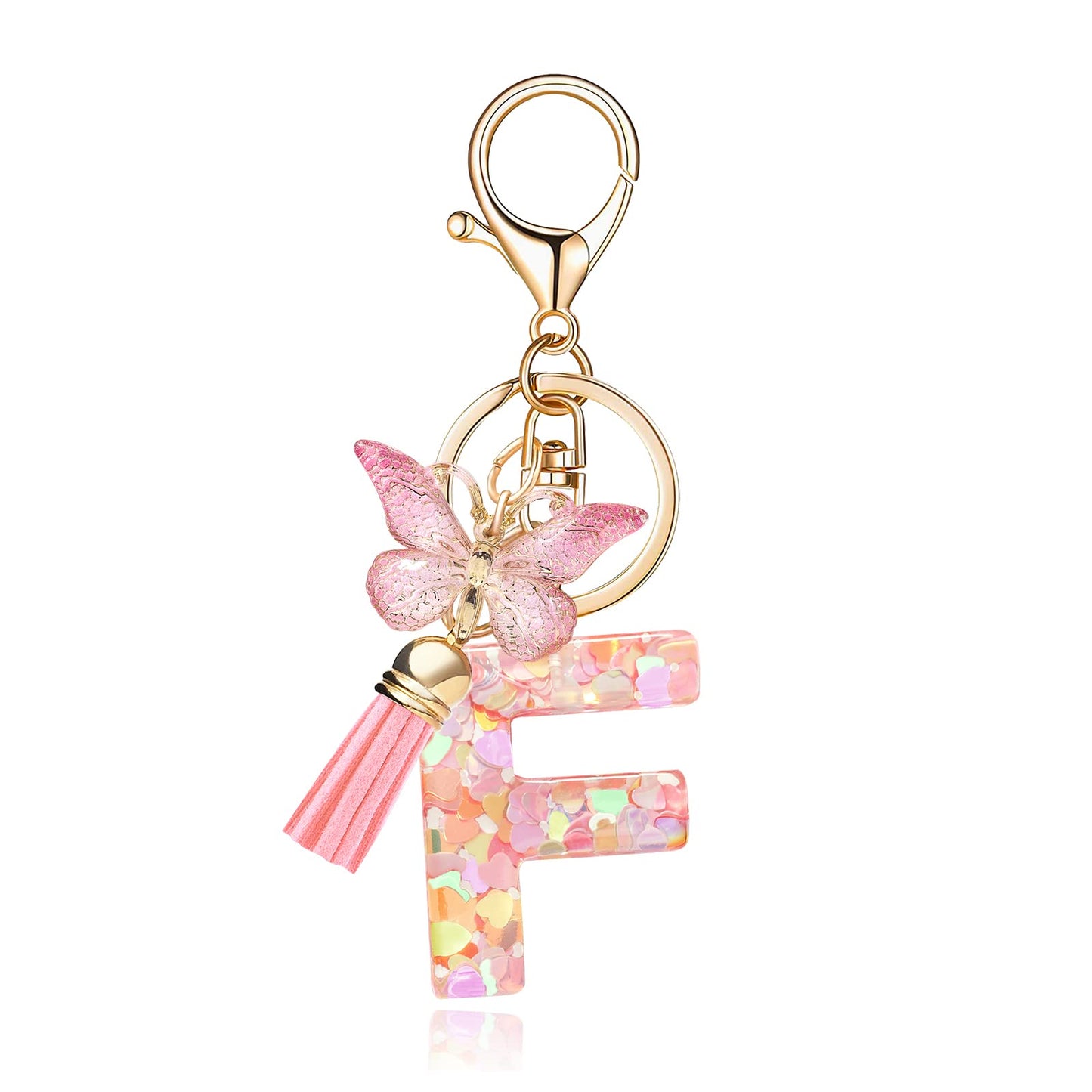 Fashion Alphabet Initial Letter Keychain Tassel Butterfly Pendant Key Ring for Purse Handbags Women Girl