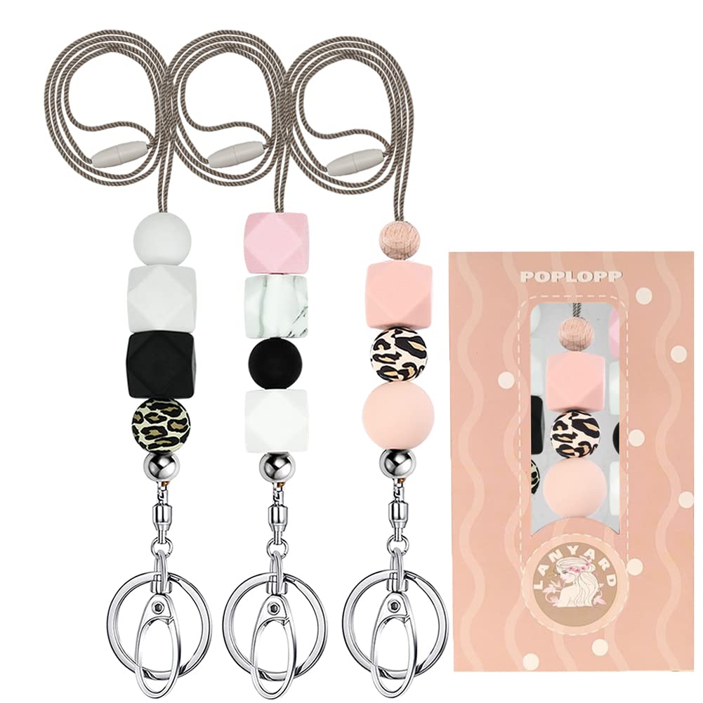 POPLOPP Teacher Lanyards for ID Badges and Keys, Cute Silicone Beaded Lanyard for Women Nurse Employees Students