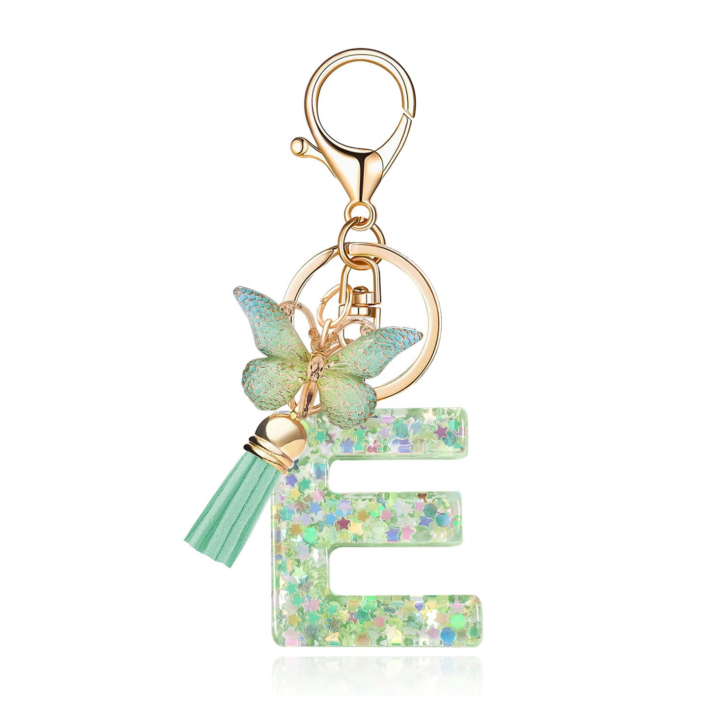 Fashion Alphabet Initial Letter Keychain Tassel Butterfly Pendant Key Ring for Purse Handbags Women Girl