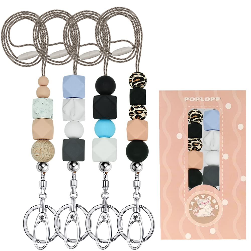 POPLOPP Teacher Lanyards for ID Badges and Keys, Cute Silicone Beaded Lanyard for Women Nurse Employees Students