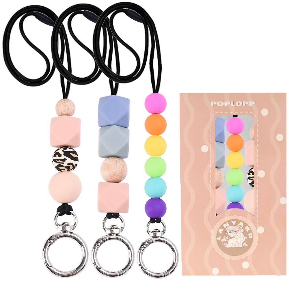 POPLOPP Teacher Lanyards for ID Badges and Keys, Cute Silicone Beaded Lanyard for Women Nurse Employees Students