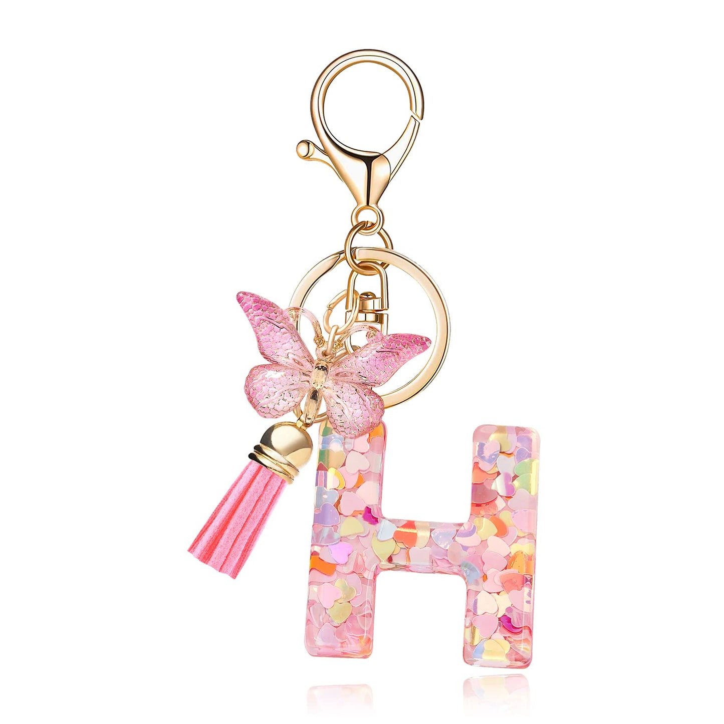 Fashion Alphabet Initial Letter Keychain Tassel Butterfly Pendant Key Ring for Purse Handbags Women Girl