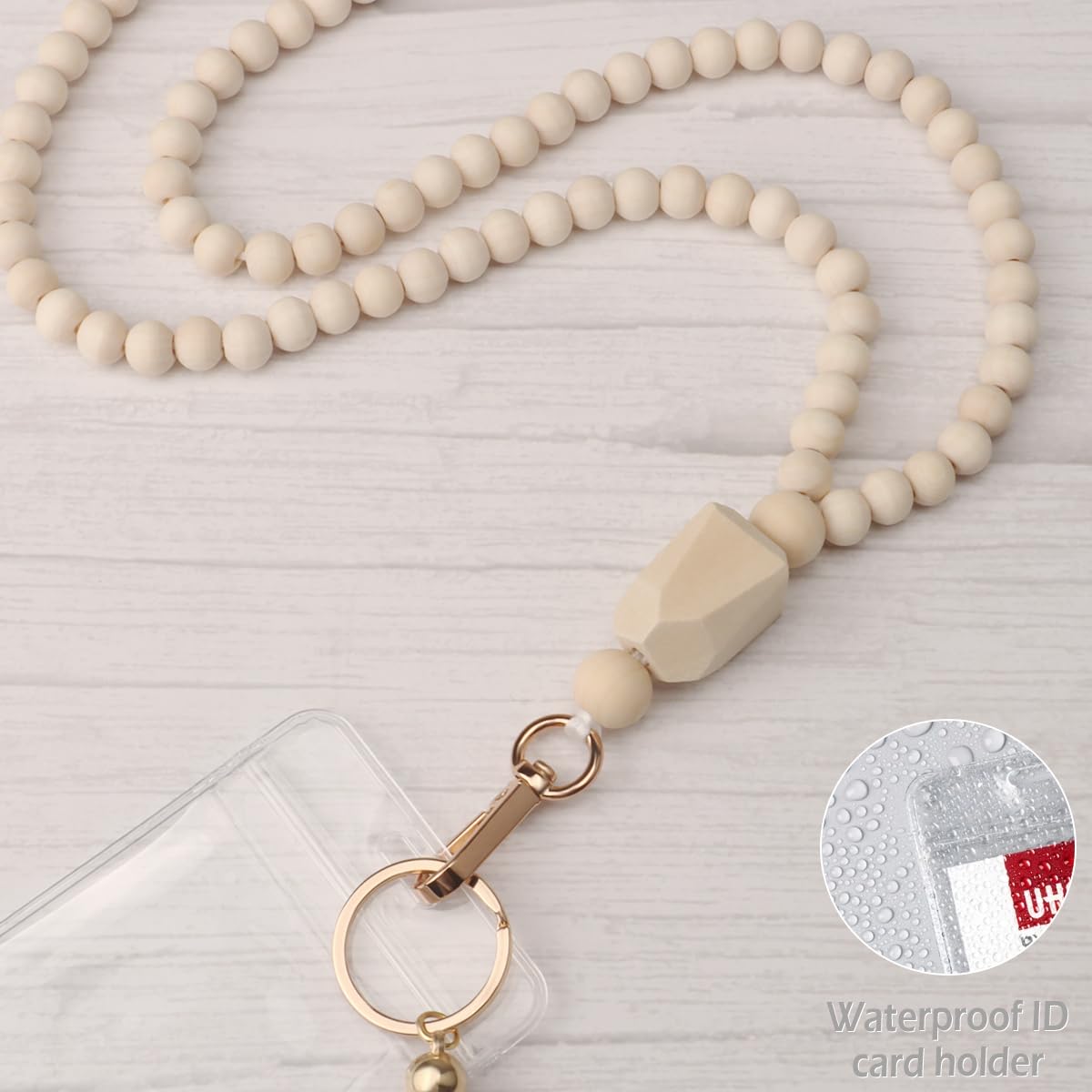 Teacher Lanyard with ID Holder, Fashion Wood Beaded Lanyard for Keys, Super Cute Boho Breakaway Lanyard for Women