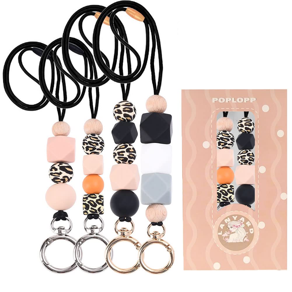 POPLOPP Teacher Lanyards for ID Badges and Keys, Cute Silicone Beaded Lanyard for Women Nurse Employees Students