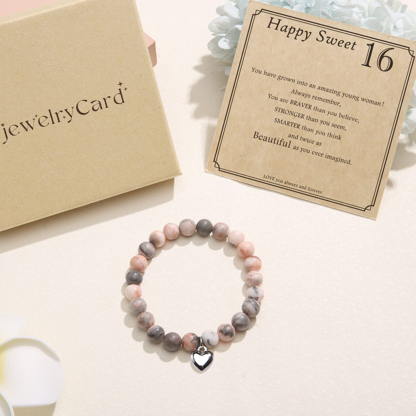 jewelrycard 13-60 Birthday Gifts for Women Girls, Natural Stone Bracelet for Women, 13 16 21 40 50 Year old Gifts for Daughter Mom Gradma