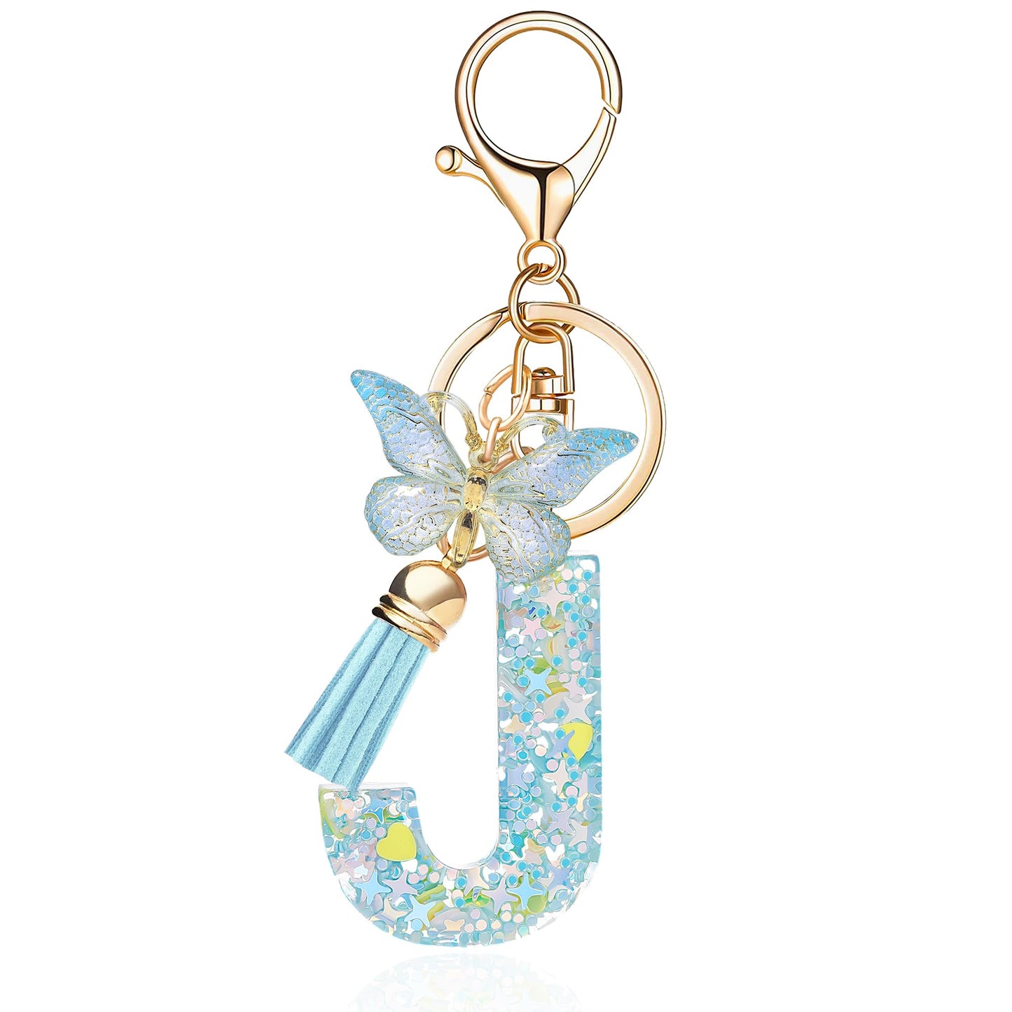 Fashion Alphabet Initial Letter Keychain Tassel Butterfly Pendant Key Ring for Purse Handbags Women Girl