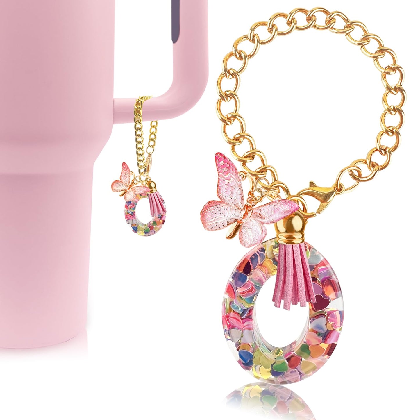 Letter Charm Accessories for Stanley Cup with Handle, Cute Initial Letter A Keychain Handle Charm with Butterfly for Stanley Tumbler for Women Girls