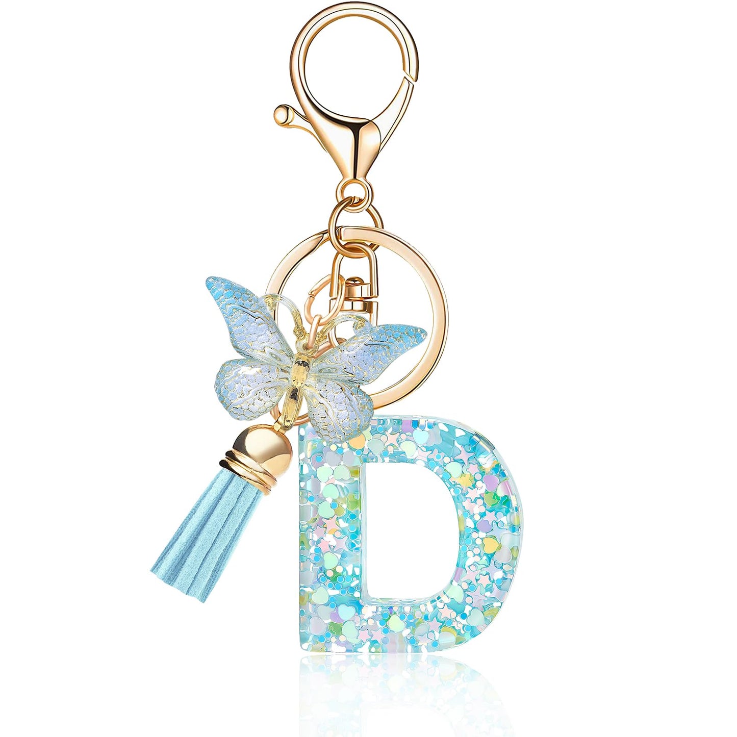 Fashion Alphabet Initial Letter Keychain Tassel Butterfly Pendant Key Ring for Purse Handbags Women Girl