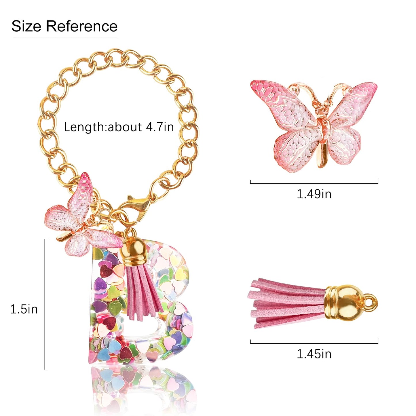 Letter Charm Accessories for Stanley Cup with Handle, Cute Initial Letter A Keychain Handle Charm with Butterfly for Stanley Tumbler for Women Girls
