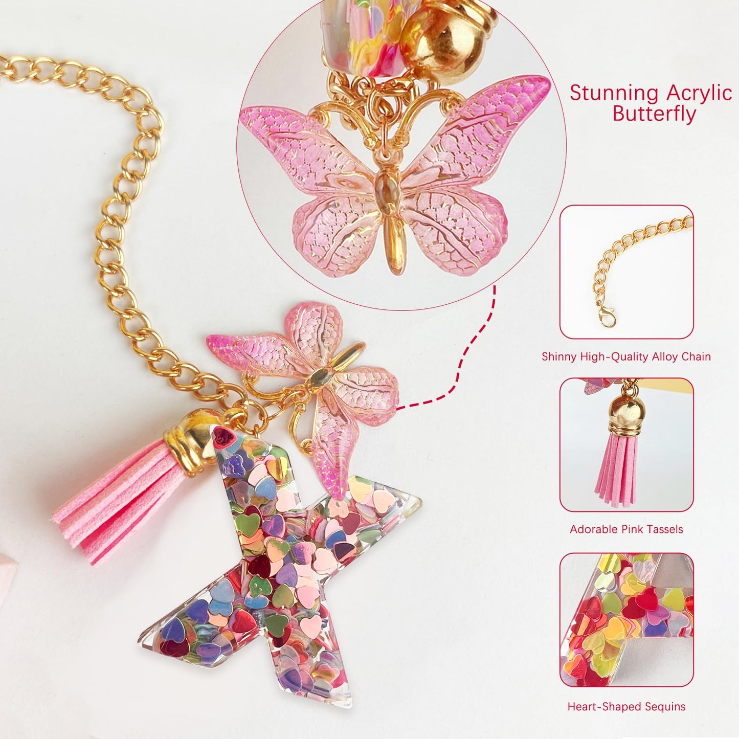 Letter Charm Accessories for Stanley Cup with Handle, Cute Initial Letter A Keychain Handle Charm with Butterfly for Stanley Tumbler for Women Girls