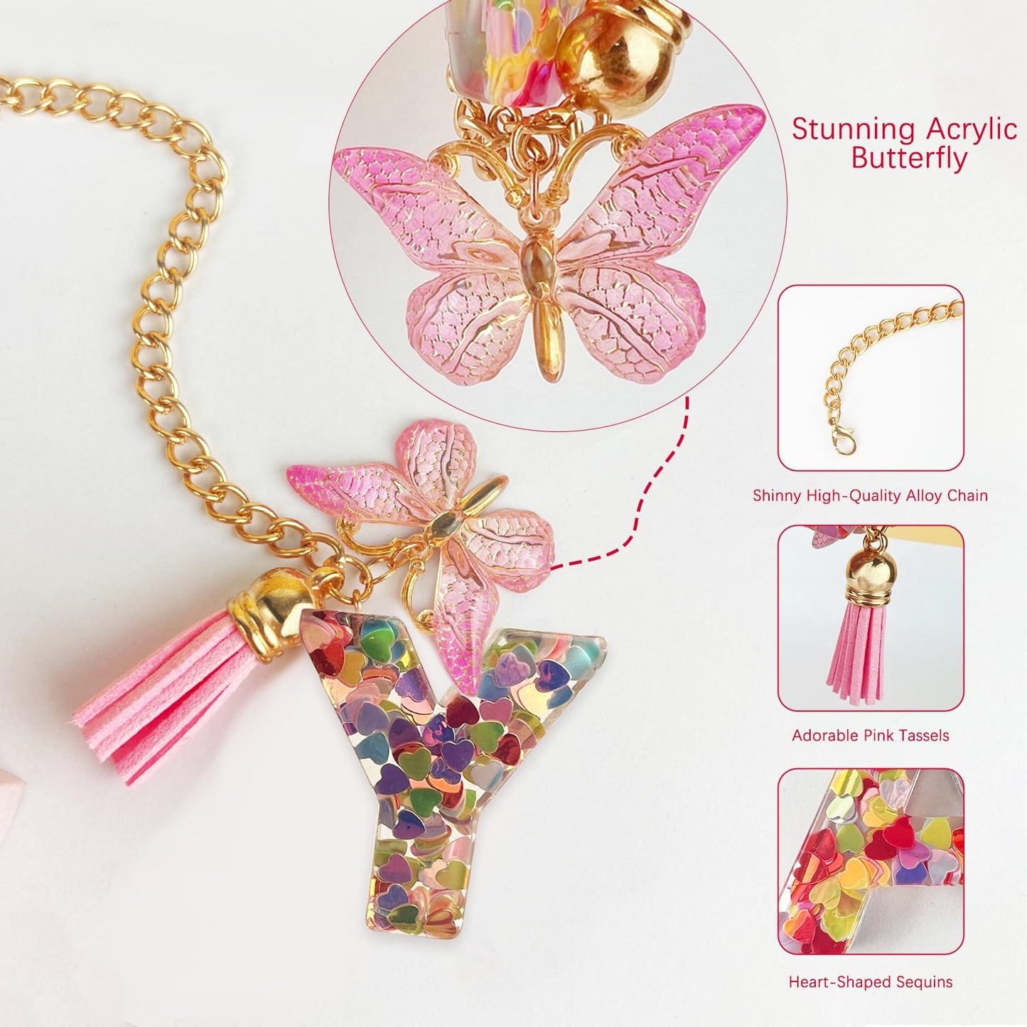 Letter Charm Accessories for Stanley Cup with Handle, Cute Initial Letter A Keychain Handle Charm with Butterfly for Stanley Tumbler for Women Girls