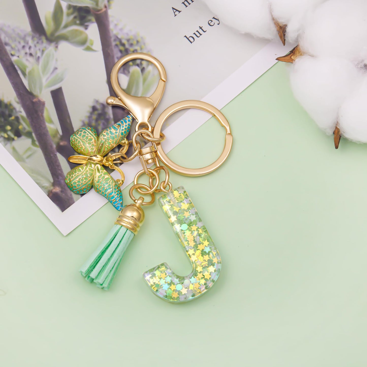 Fashion Alphabet Initial Letter Keychain Tassel Butterfly Pendant Key Ring for Purse Handbags Women Girl