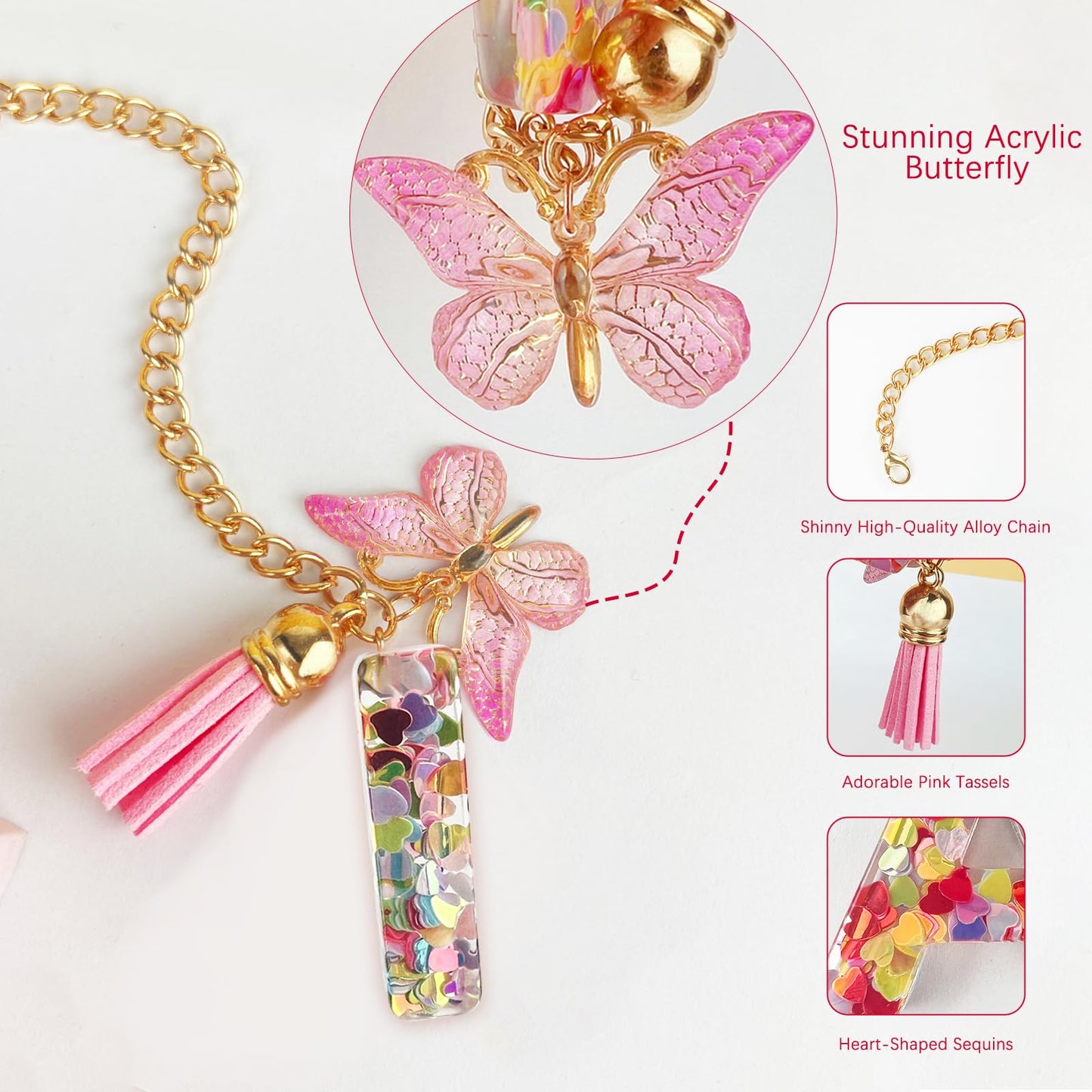 Letter Charm Accessories for Stanley Cup with Handle, Cute Initial Letter A Keychain Handle Charm with Butterfly for Stanley Tumbler for Women Girls
