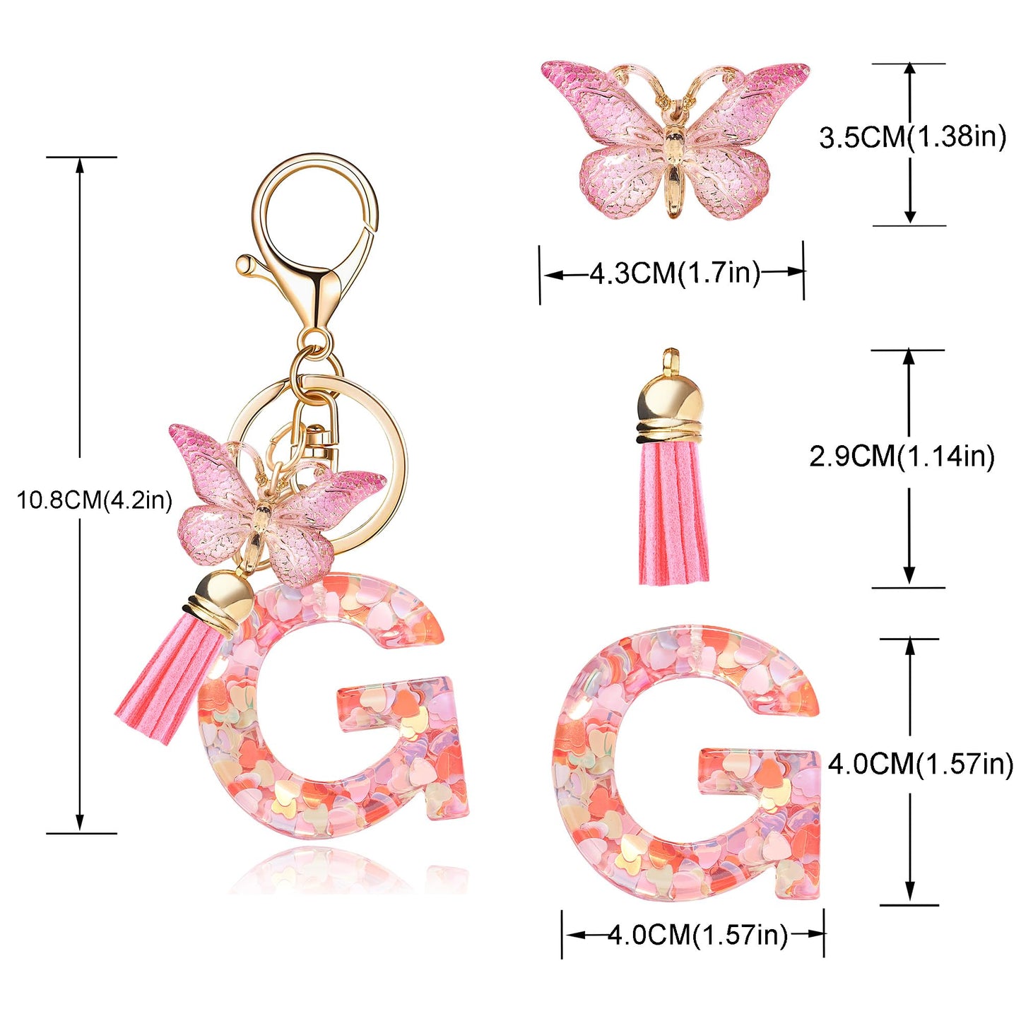Fashion Alphabet Initial Letter Keychain Tassel Butterfly Pendant Key Ring for Purse Handbags Women Girl