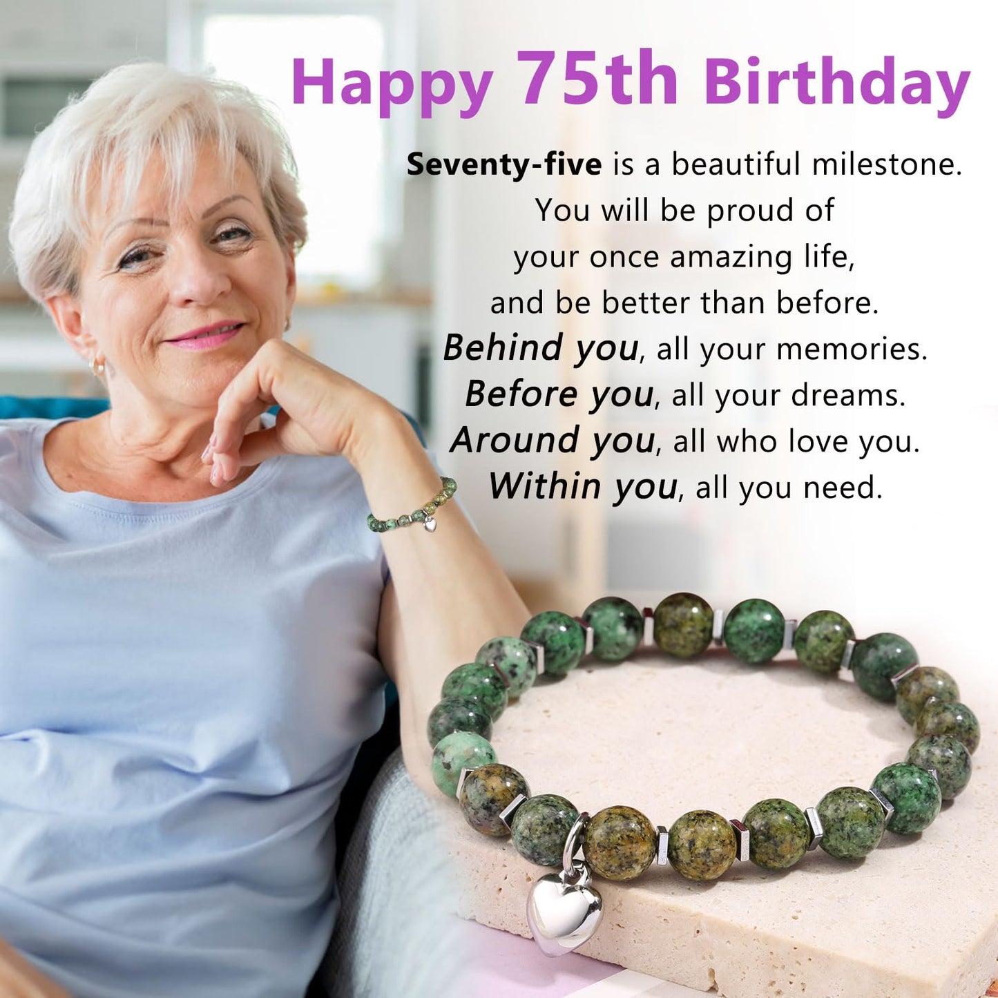 jewelrycard 13-60 Birthday Gifts for Women Girls, Natural Stone Bracelet for Women, 13 16 21 40 50 Year old Gifts for Daughter Mom Gradma