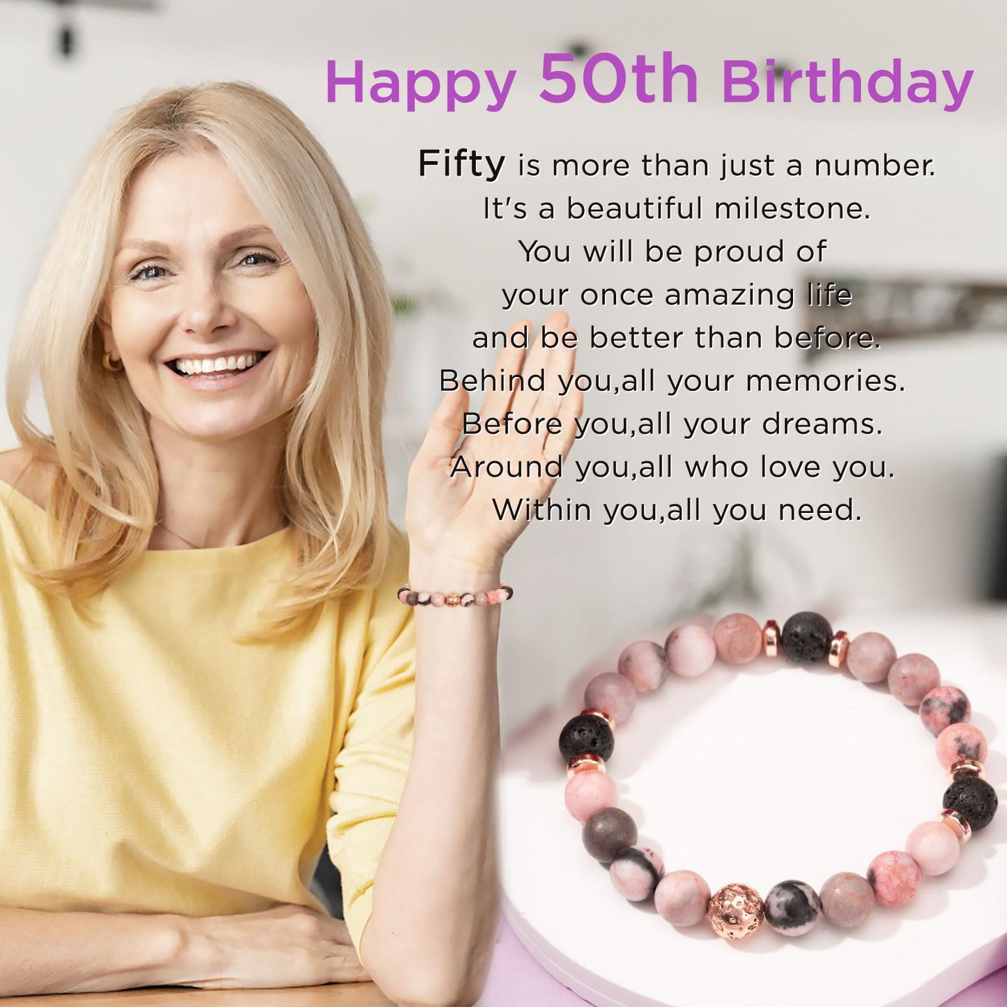 jewelrycard 13-60 Birthday Gifts for Women Girls, Natural Stone Bracelet for Women, 13 16 21 40 50 Year old Gifts for Daughter Mom Gradma