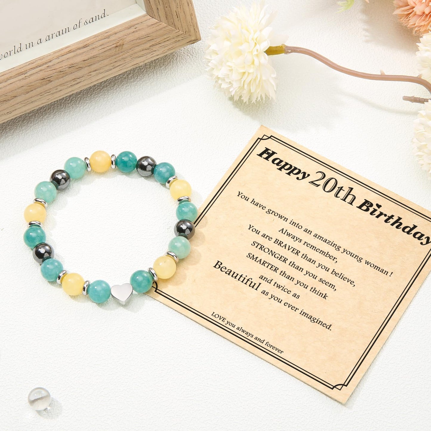 jewelrycard 13-60 Birthday Gifts for Women Girls, Natural Stone Bracelet for Women, 13 16 21 40 50 Year old Gifts for Daughter Mom Gradma