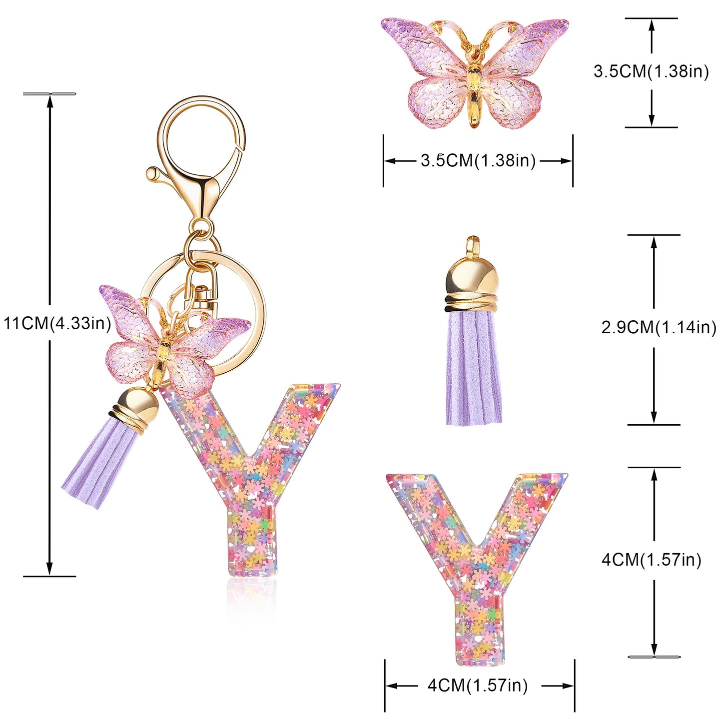 Fashion Alphabet Initial Letter Keychain Tassel Butterfly Pendant Key Ring for Purse Handbags Women Girl