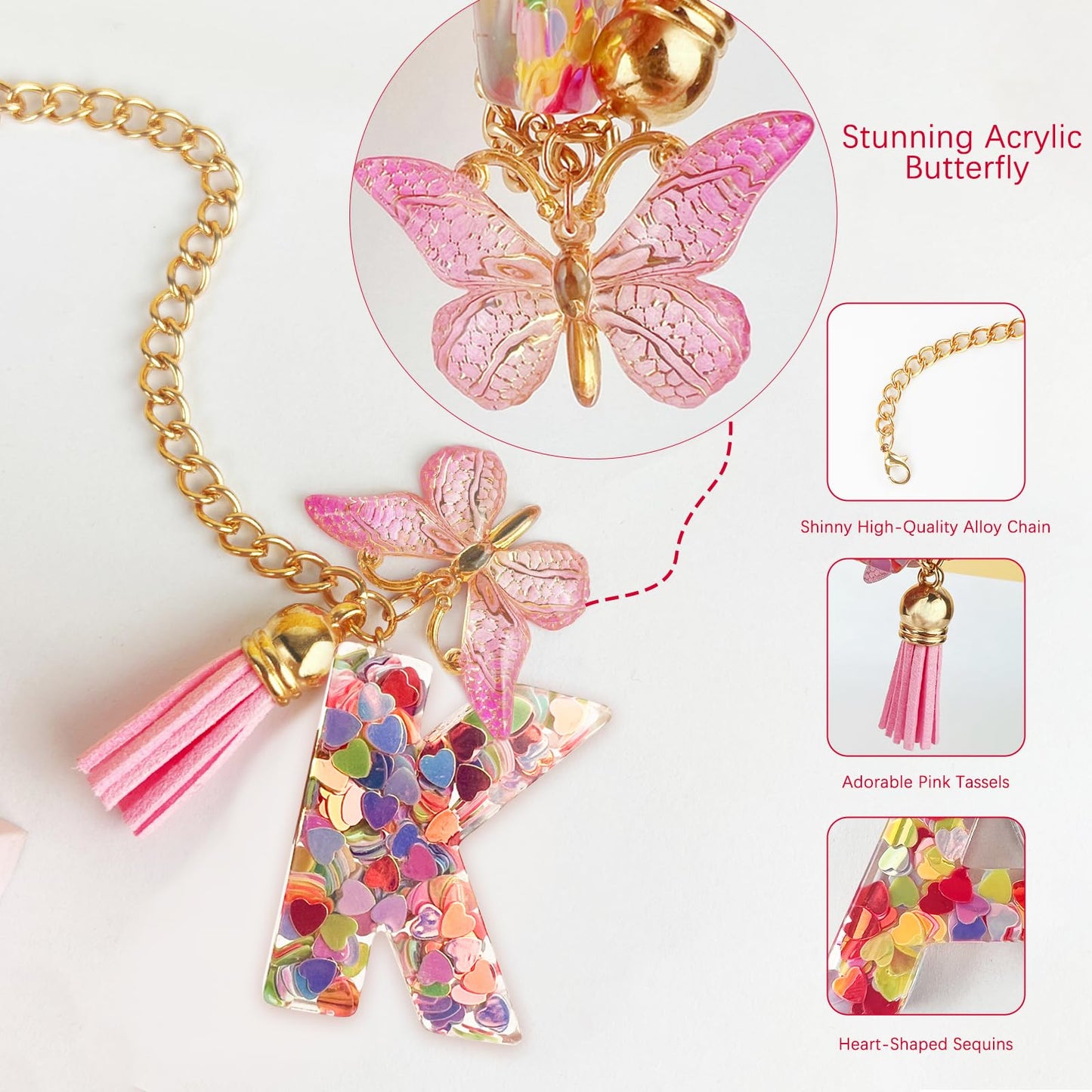 Letter Charm Accessories for Stanley Cup with Handle, Cute Initial Letter A Keychain Handle Charm with Butterfly for Stanley Tumbler for Women Girls