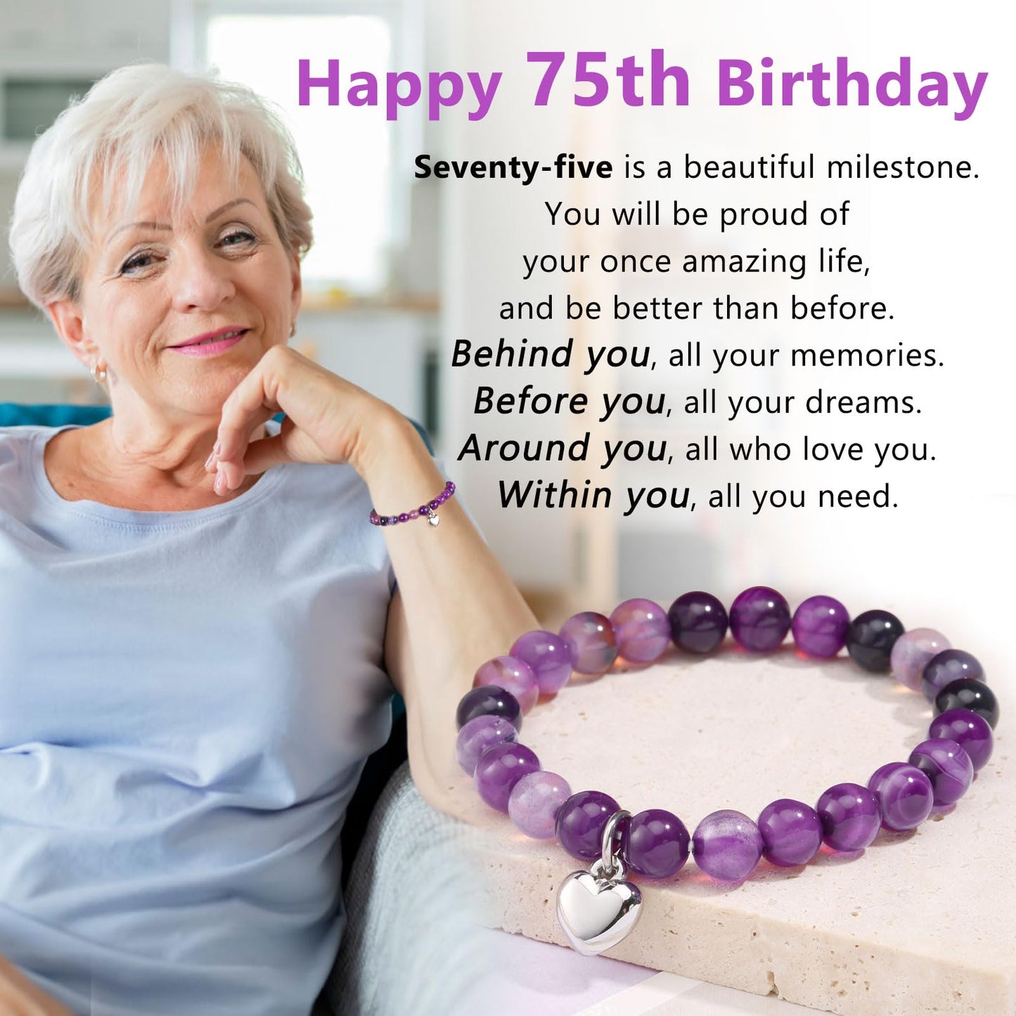 jewelrycard 13-60 Birthday Gifts for Women Girls, Natural Stone Bracelet for Women, 13 16 21 40 50 Year old Gifts for Daughter Mom Gradma