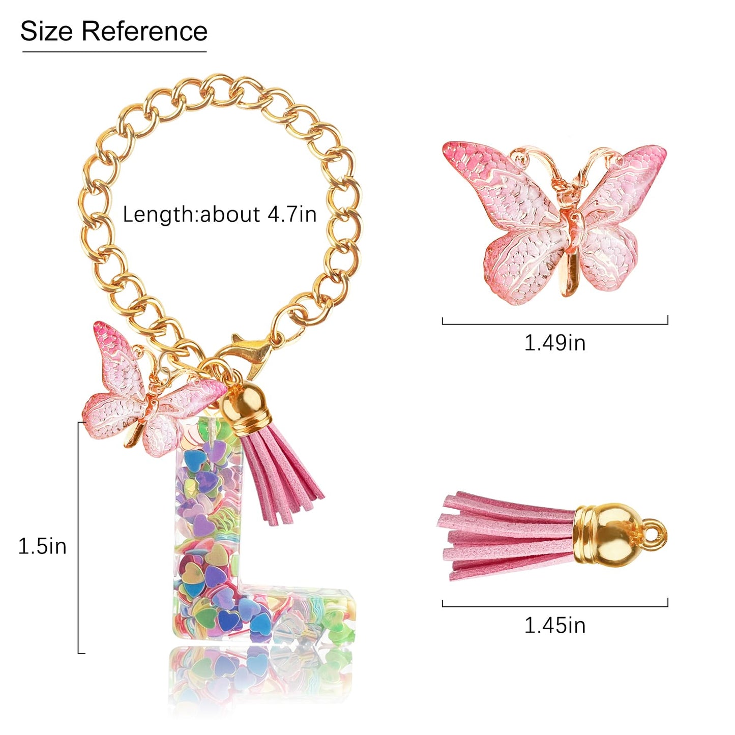 Letter Charm Accessories for Stanley Cup with Handle, Cute Initial Letter A Keychain Handle Charm with Butterfly for Stanley Tumbler for Women Girls
