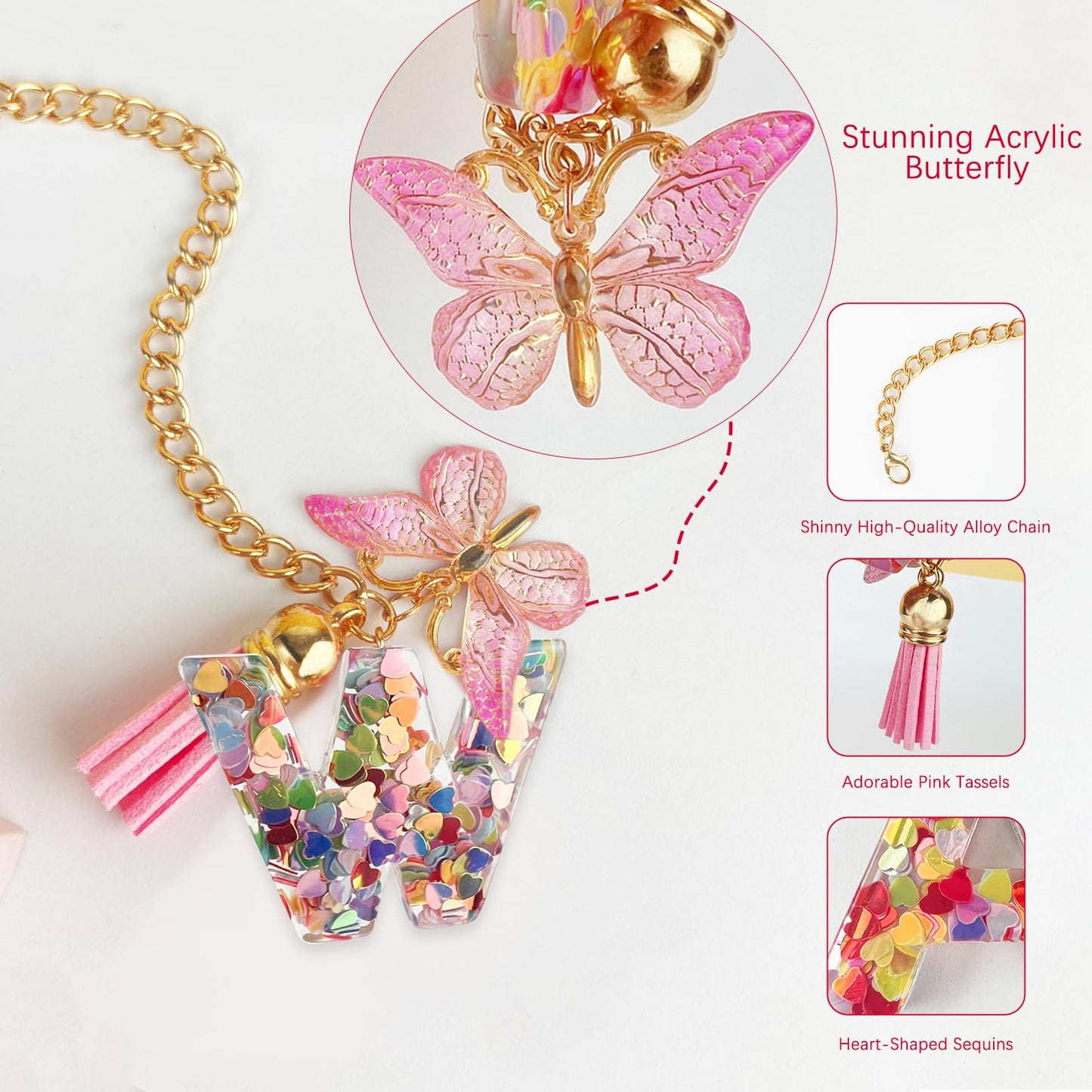 Letter Charm Accessories for Stanley Cup with Handle, Cute Initial Letter A Keychain Handle Charm with Butterfly for Stanley Tumbler for Women Girls