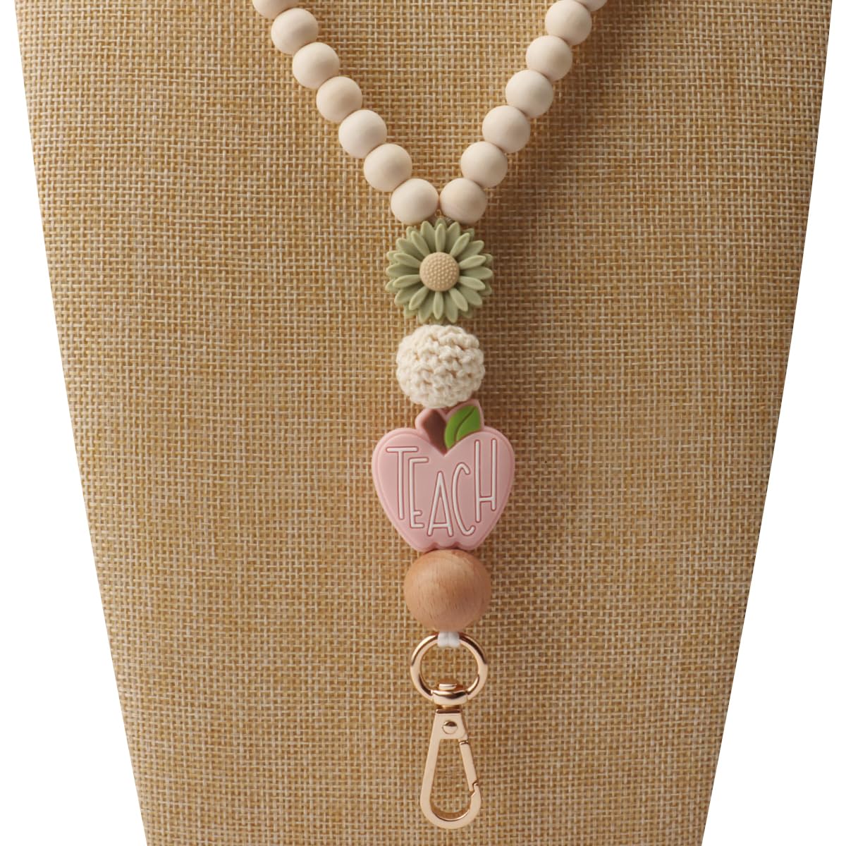 Teacher Lanyard with ID Holder, Fashion Wood Beaded Lanyard for Keys, Super Cute Boho Breakaway Lanyard for Women
