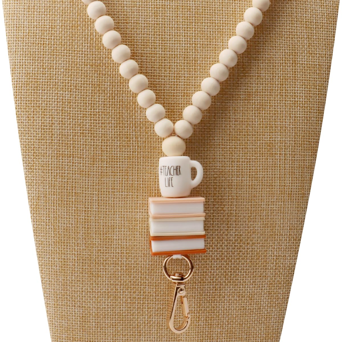 Teacher Lanyard with ID Holder, Fashion Wood Beaded Lanyard for Keys, Super Cute Boho Breakaway Lanyard for Women