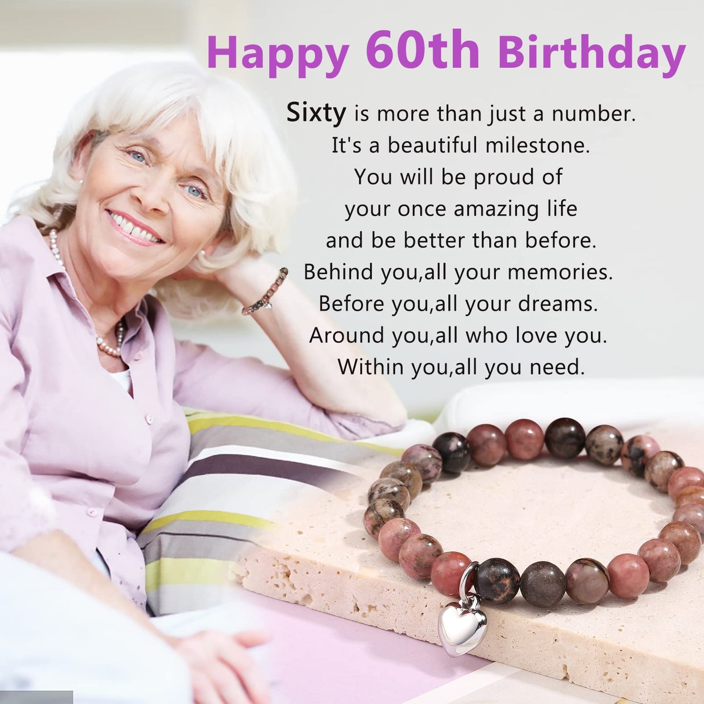 jewelrycard 13-60 Birthday Gifts for Women Girls, Natural Stone Bracelet for Women, 13 16 21 40 50 Year old Gifts for Daughter Mom Gradma