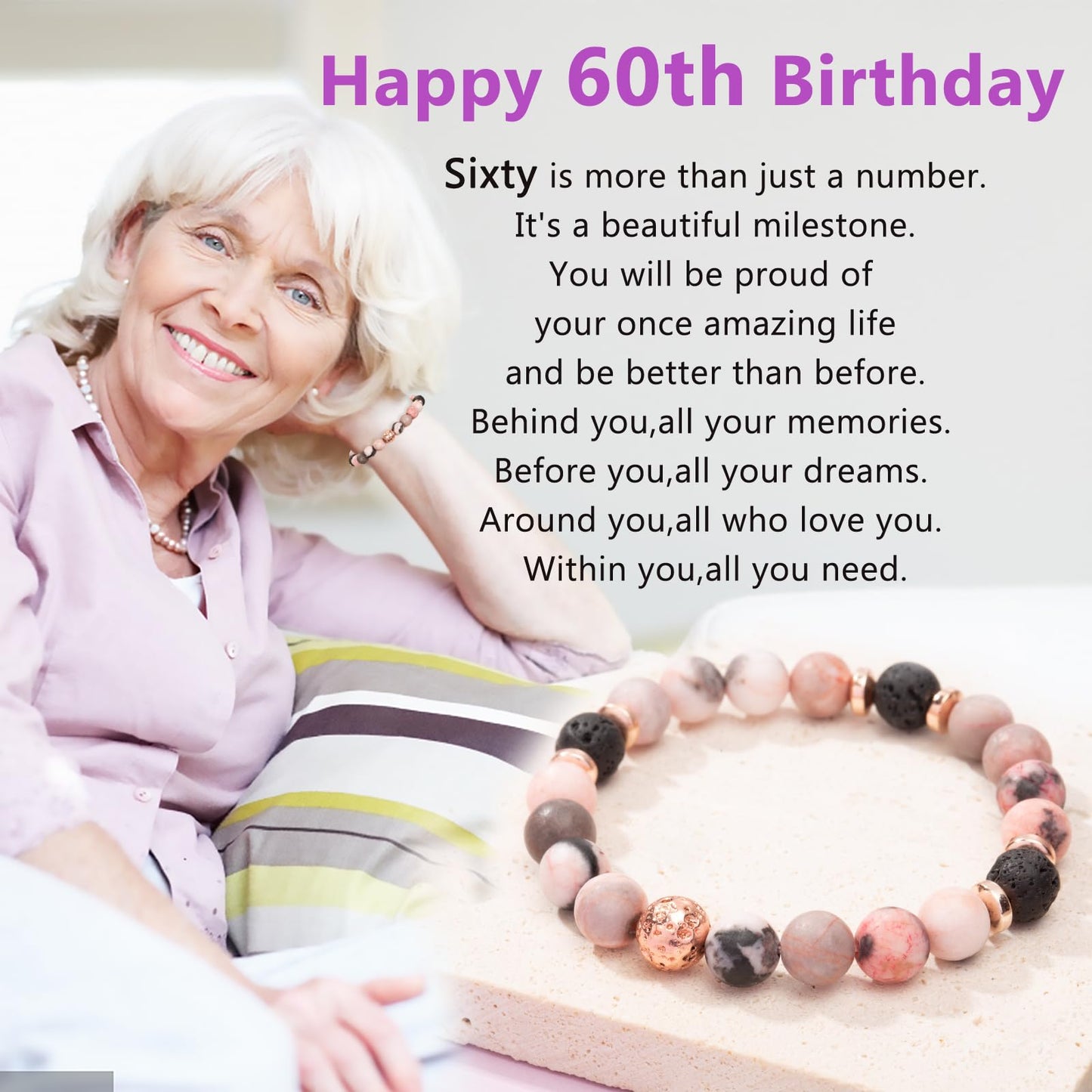 jewelrycard 13-60 Birthday Gifts for Women Girls, Natural Stone Bracelet for Women, 13 16 21 40 50 Year old Gifts for Daughter Mom Gradma