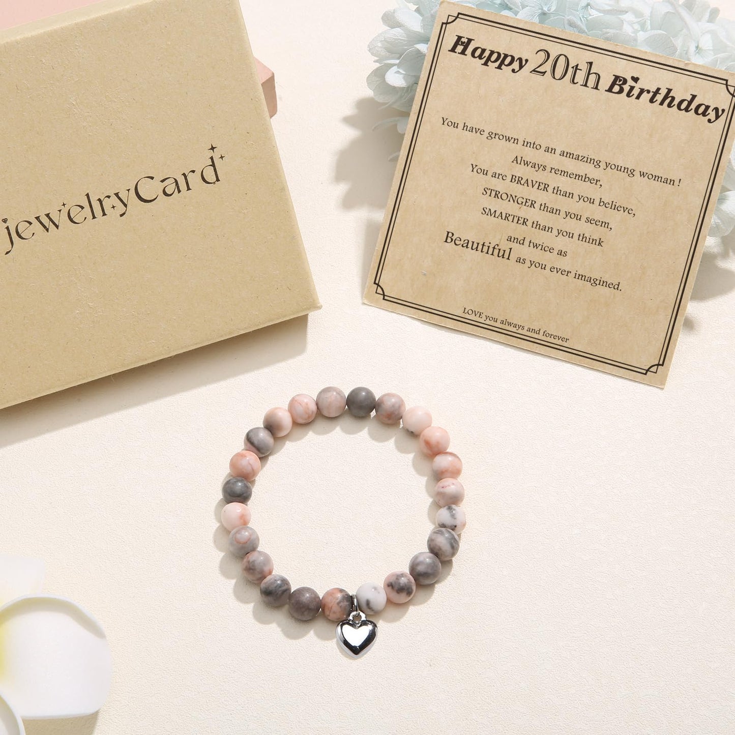 jewelrycard 13-60 Birthday Gifts for Women Girls, Natural Stone Bracelet for Women, 13 16 21 40 50 Year old Gifts for Daughter Mom Gradma