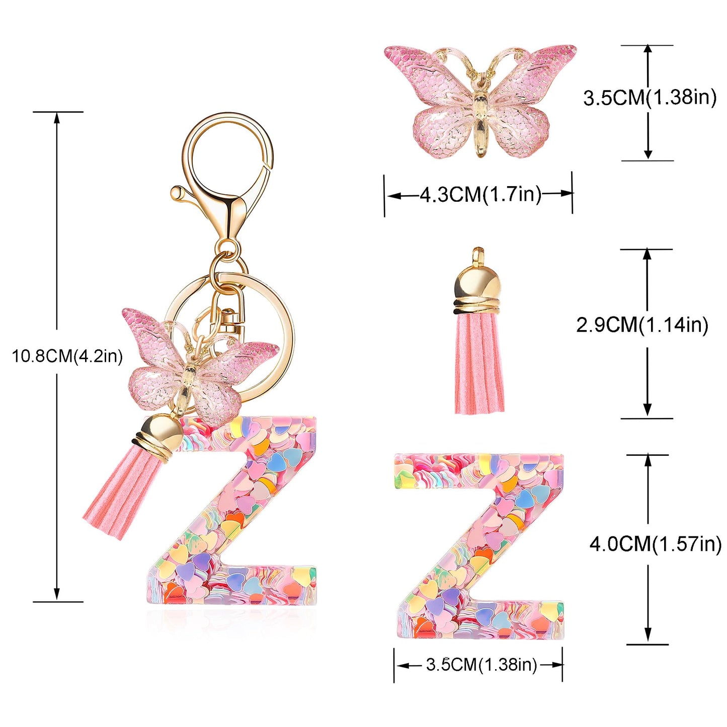 Fashion Alphabet Initial Letter Keychain Tassel Butterfly Pendant Key Ring for Purse Handbags Women Girl