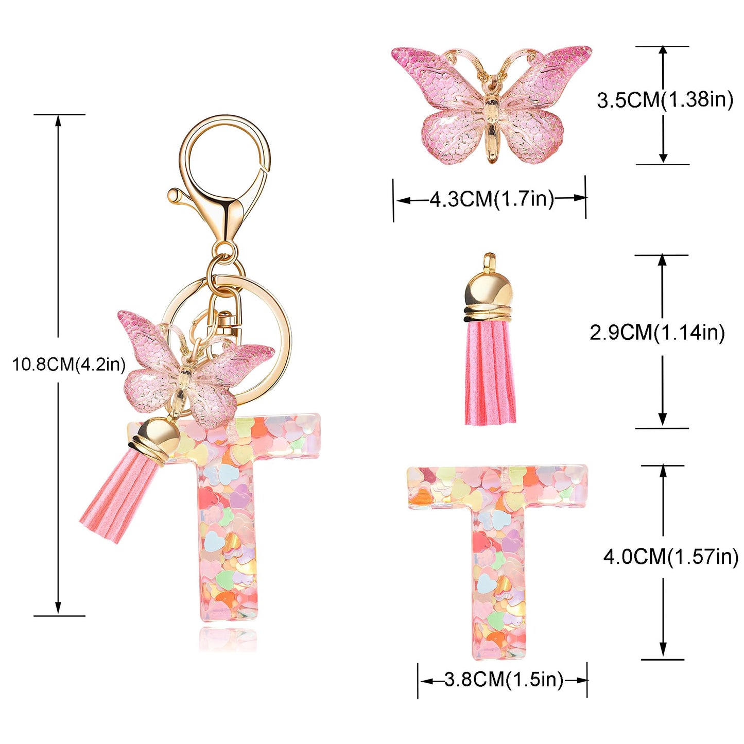 Fashion Alphabet Initial Letter Keychain Tassel Butterfly Pendant Key Ring for Purse Handbags Women Girl