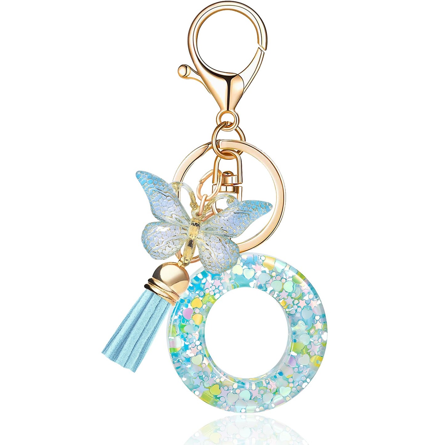 Fashion Alphabet Initial Letter Keychain Tassel Butterfly Pendant Key Ring for Purse Handbags Women Girl