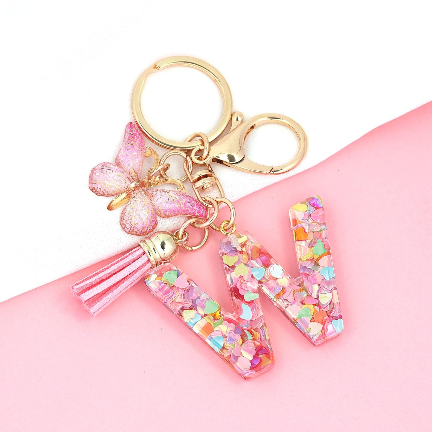 Fashion Alphabet Initial Letter Keychain Tassel Butterfly Pendant Key Ring for Purse Handbags Women Girl