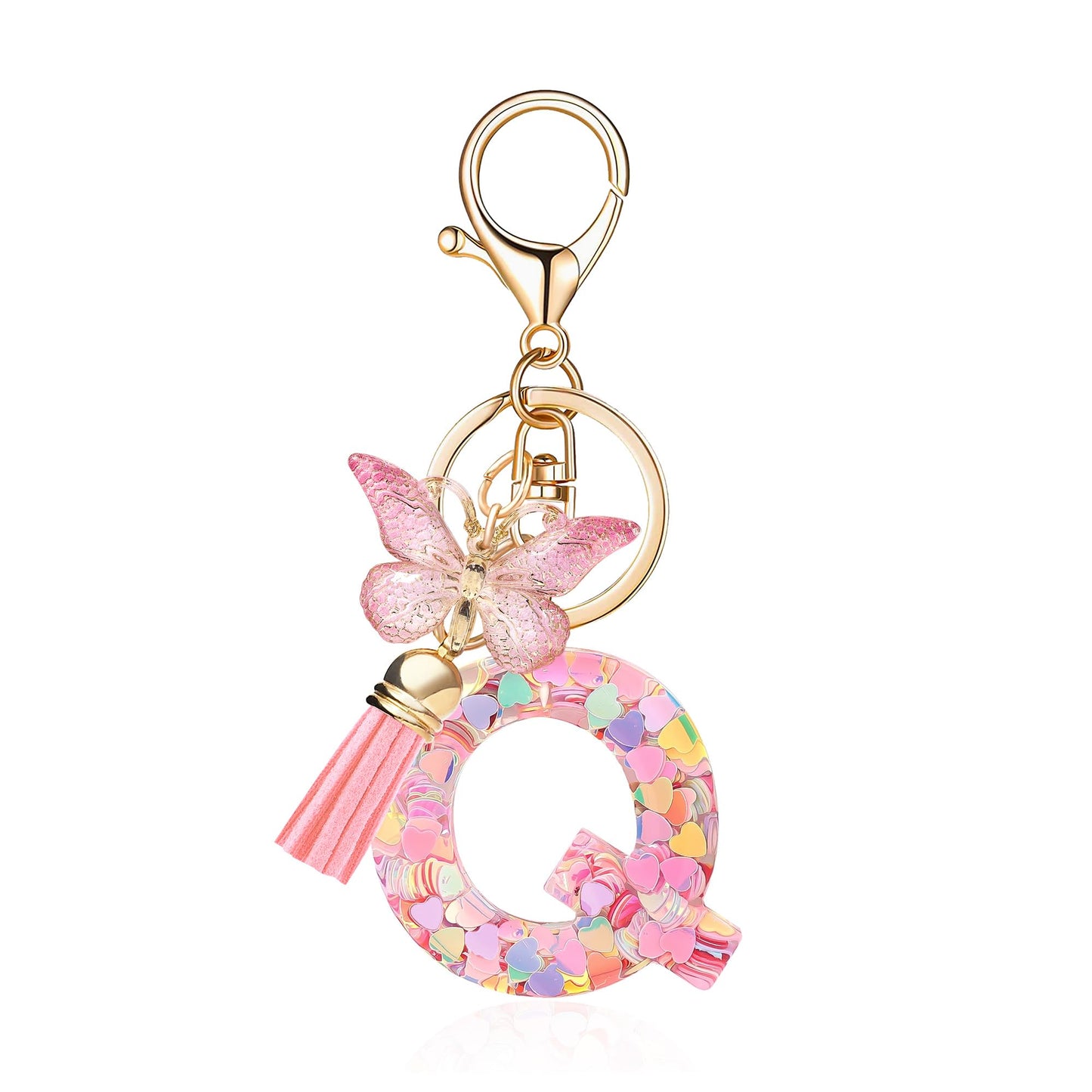 Fashion Alphabet Initial Letter Keychain Tassel Butterfly Pendant Key Ring for Purse Handbags Women Girl