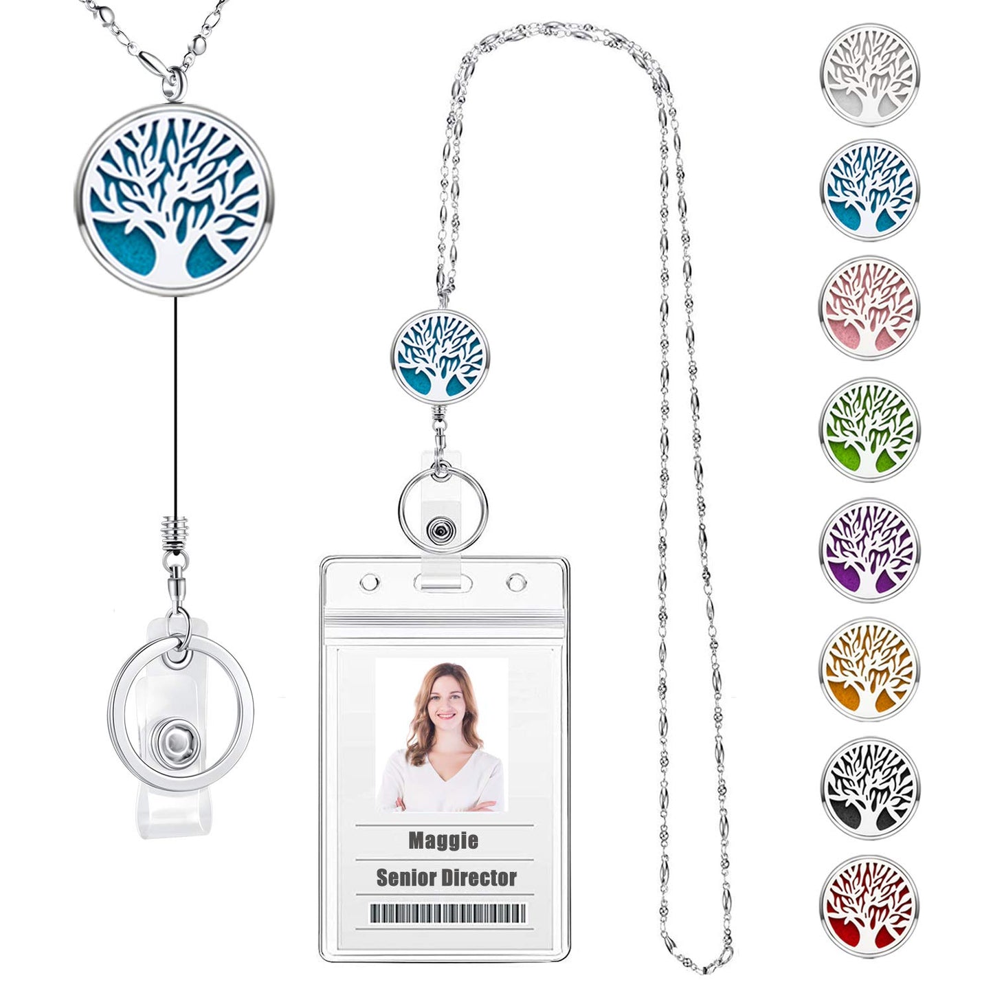 Lanyards for ID Badges Keys Women Cute Teacher Lanyard ID Holder Necklace Silver Chain Fashion Strong Keychain Diffuser Office School Work Jewelry Nurse Teacher Appreciation Gifts Mandala