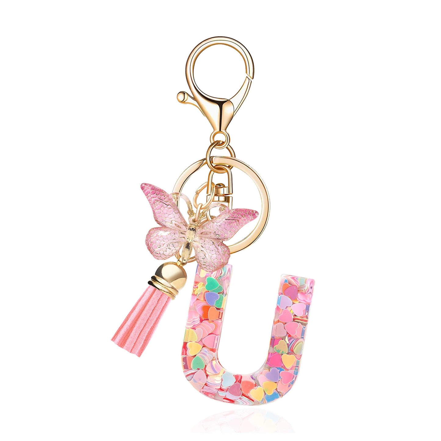 Fashion Alphabet Initial Letter Keychain Tassel Butterfly Pendant Key Ring for Purse Handbags Women Girl
